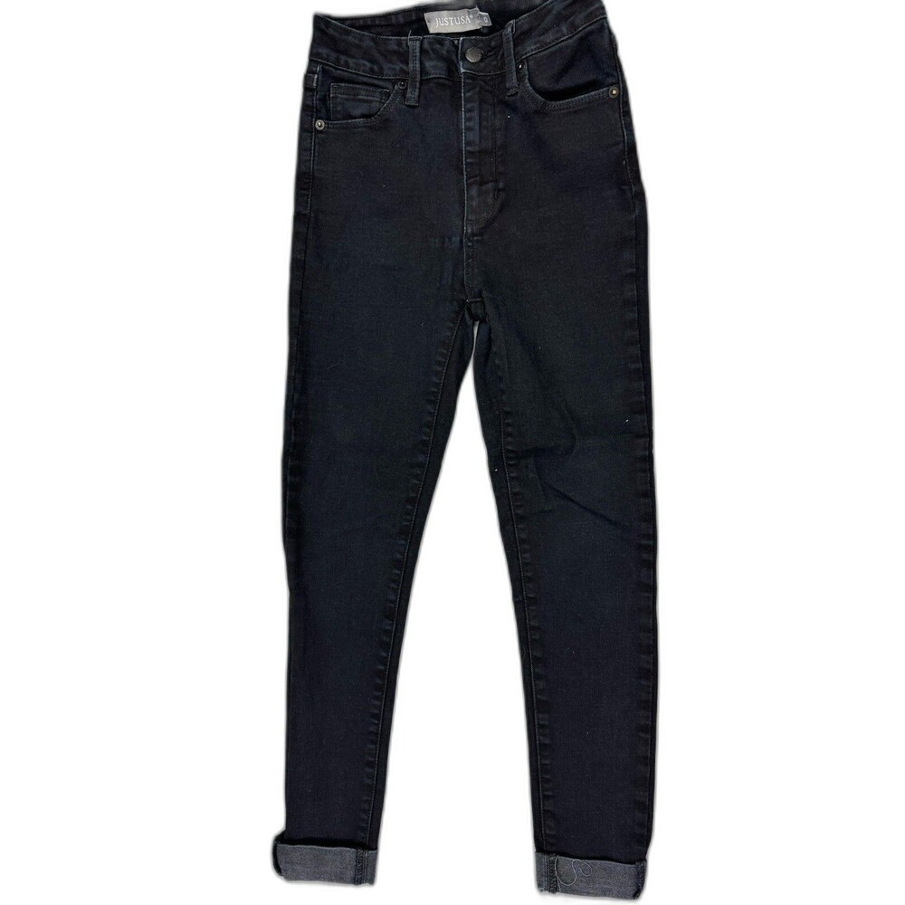 Just USA Size 0 Womens Jeans Black Skinny Raw Hem Stretch Mid Rise